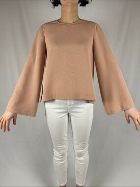 BCBGMaxAzria Tracey Long Sleeved Pebbled Peach Blouse Size S
